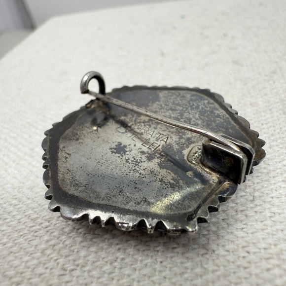 Butterfly Wing Courting Brooch Sterling Portuguese Reverse Painted Vintage - Picture 5 of 11